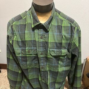 Eddie Bauer Mens 2XL Green Plaid Button Down Long Sleeve